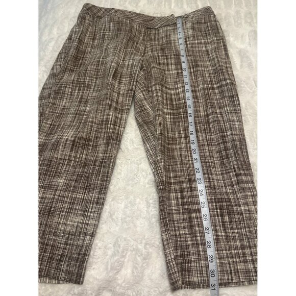Talbot's Woman Capri Pants Brown & White Plaid Print Linen Blend Women Size 14W - Picture 7 of 16